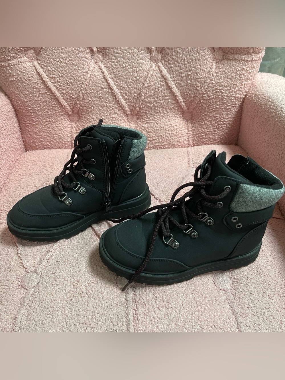 Target Black Kids Lace-Up Boots with Gray Cuff